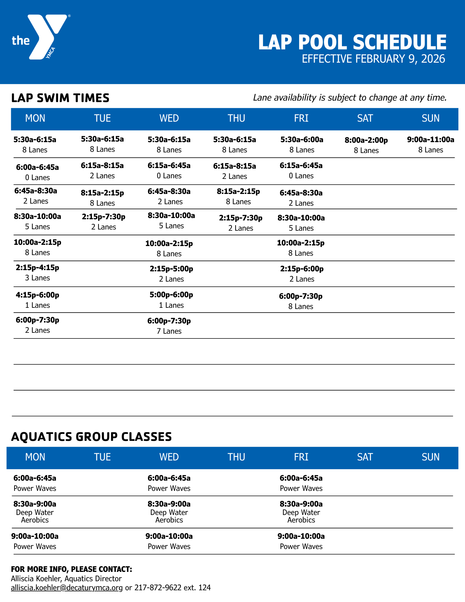 Lap Pool Schedule