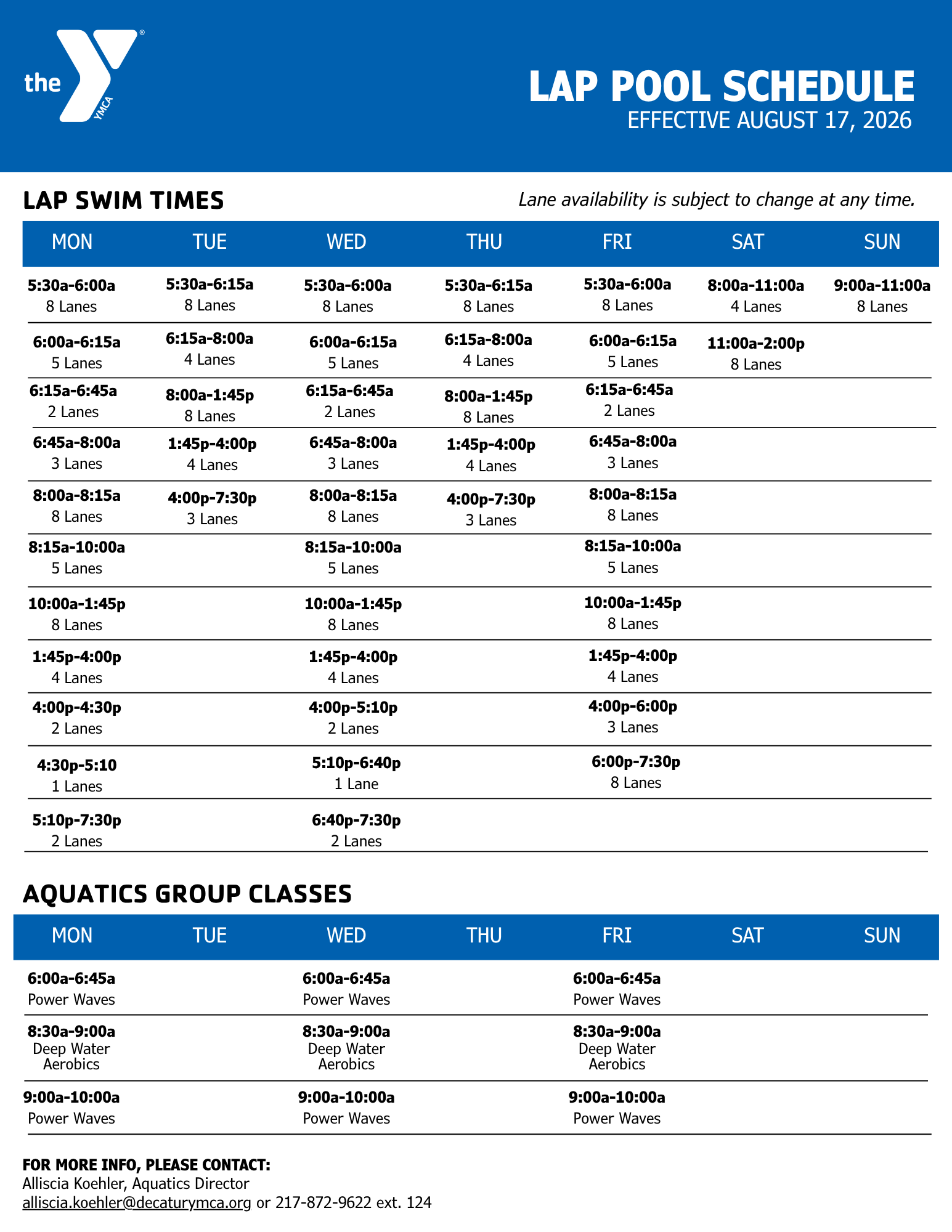Lap pool schedule